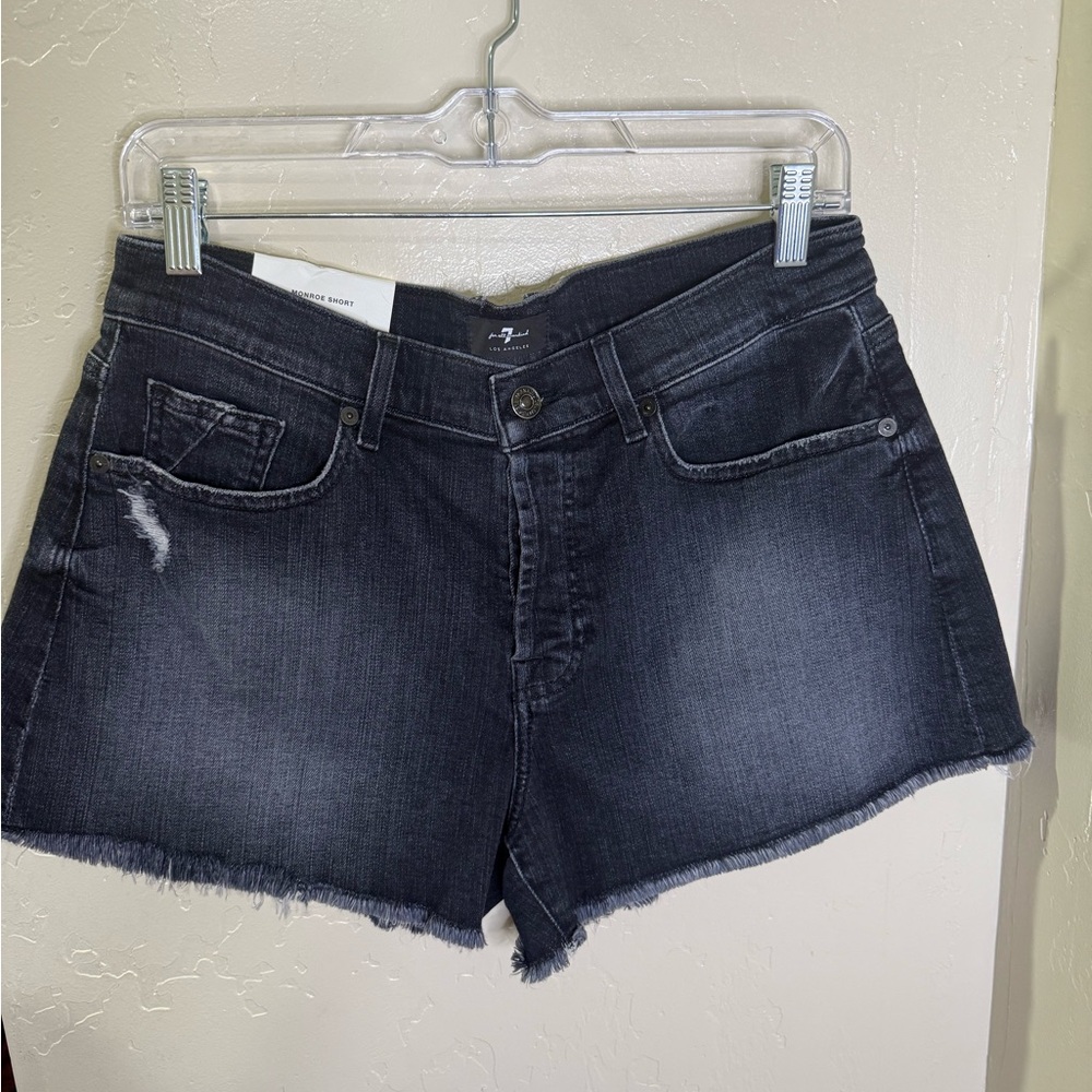 7 For All Mankind Black Jean Shorts Distressed Cut-Off